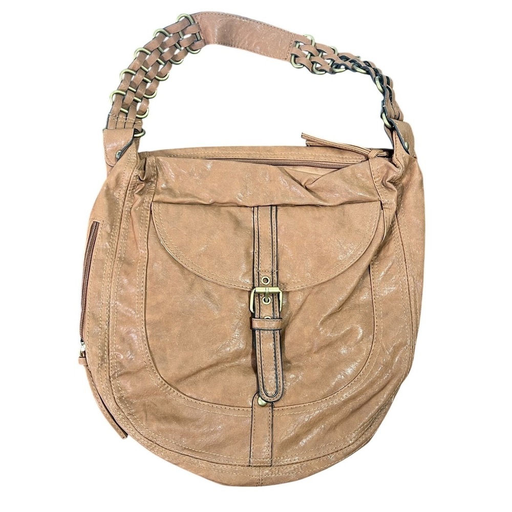Bueno Women's‎ Brown Faux Leather Hobo Shoulder Bag with Chain Detail & Buckle